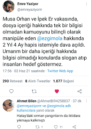 Oyuncu ezgi mola hakkında, geçen yıl batman'da intihar eden i̇pek er'in, bıraktığı mektupta kendisine cinsel saldırıda bulunduğunu yazdığı musa orhan'a sosyal medyadan hakaret ettiği gerekçesiyle dava açıldı. Ndrzey M5uytbm