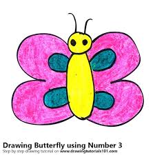 Butterfly Using Number 3 Drawing Tutorial Drawing Lessons Number Drawing
