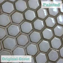 Painting Hexagon Mosaic Floor Tile Because I Hated The Grout Color Tile Floor Tile Grout Hex Tile