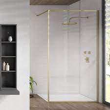 Free shipping new zealand wide orders over $1000. Aquaglass Velar Brushed Brass Frame 1000mm Wet Room Screen 8mm