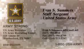 Because of the way that you have such a basic occupation, your business card should mirror the. Business Card Army Strong Staff Sergeant United States Army