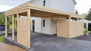 Design Carport Aus Holz Fichte Mit Rhombus Wandelementen Dieser Carport Hat Keine Kopfbander Querstreben Und Wirkt Dad Carport Holz Carport Terrasse Carport