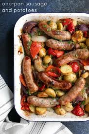 One Pan Roasted Sausage And Potatoes Recipe Recipe Sweet Italian Sausage Recipes Sausage Recipes For Dinner Sausage Dishes