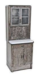 Hoosier cabinet antique enamel top table on popscreen. C 1930 S Refinished Vintage Industrial Brushed Metal Stepback Kitchen Cabinet Complete With Porcelain Enameled Top