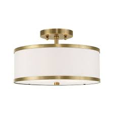 Livex Lighting Park Ridge Antique Brass 13 Inch Two Light Ceiling Mount With Hand Crafted Off White Hardback Shade 62627 01 Bellacor Flush Lighting Semi Flush Mount Lighting Livex Lighting