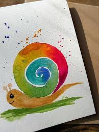 Satz Von 2 Original Hand Bemalt Aquarell Regenbogen Schnecke Leer Gruss Kind Geburtstag Neugeborenes Baby Karten 4 5 X5 5 Idee Farbe Aquarell Und Susse Leinwand