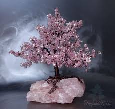 Roots wrapped around the sparkling white and stunning quartz crystal and calcite geode from morocco with natural red garnets, azurite with malachite. Cherry Blossom Wire Tree Wire Tree Sculpture Tree Sculpture Diy Crystals