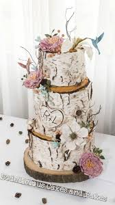 Birch Tree Wedding Cake Rustic Birch Tree Wedding Cake With Handmade Sugar Flowers And Hummingbirds By Bodelicious Cakes And Bakes Wedding Cake Tree Wedding Cake Rustic