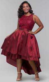 Plus Size High Low Prom Dress With Illusion Lace Plus Size Homecoming Dresses High Low Prom Dresses Plus Size Wedding Guest Dresses