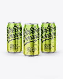 Three Glossy Metallic Cans Mockup In Can Mockups On Yellow Images Object Mockups