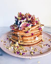 Pancakes With Pistachio Rose Flavor Combinations Ever And Then Add In Fresh Figs And Coconut Yogurt Alison Wu Food Grain Free Pancakes Pancakes Mix