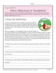 Cause And Effect Worksheet Alice S Adventure In Wonderland Cause And Effect Reading Comprehension For Kids Cause And Effect Worksheets