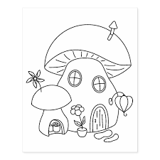 Funny mushrooms coloring page for children. Whimsical Fairy Mushroom Coloring Page Rubber Stamp Zazzle Com