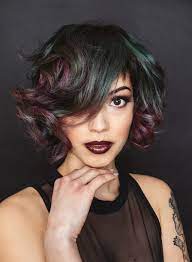 Green And Plum Hair Mid Length Hair Green Hair Color Plum Hair