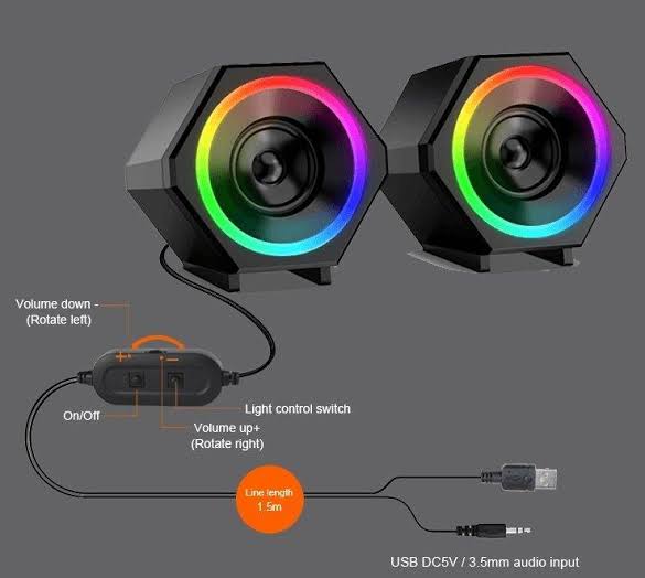 Kisonli L6060 Wired RGB Multimedia Speaker for PC and Laptop – 5W / 2.0  Channel (10W Total ) – Nextmart Store