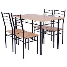 Giantex Modern 5 Piece Dining Table Set For 4 Chairs Wood Metal Kitchen Breakfast Furniture Beech Woo Metal Dining Table Dining Table Setting Metal Dining Set