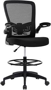 Superjare drafting chair with back. Amazon Com Drafting Chair Tall Office Chair Adjustable Height With Lumbar Support Flip Up Arms Footrest Mid Back Task Mesh Desk Chair Computer Chair Drafting Stool For Standing Desk Black Furniture Decor
