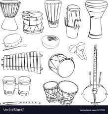 Isolated Traditional African Instruments Vector Contour Set For Music Billboard Download A Free Preview Musical Instruments Drawing African Pictures To Draw