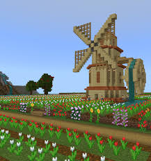 Minecraft Flower Field With Windmill Waterwheel Minecraft Farm Minecraft Cute Minecraft Houses