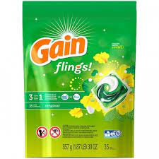 Detergent plus oxi and febreze, three big things in one fling! Gain Flings Aromaboost Laundry Detergent Pacs Original 33 Count