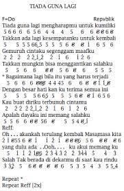 Kita bersama menempuh semua dugaan melanda tidak ku pinta. Not Angka Lagu Repvblik Tiada Guna Lagi Dunia Lirik Not Lagu