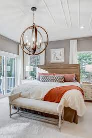 Circular Bronze Light Fixture In Transitional Bedroom With Color Home Decor Accents Transitional Bedroom Design Home Decor Transitional Bedroom