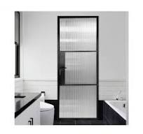 Aluminum Slim Frame Double Frosted Glass Toilet Swing Door