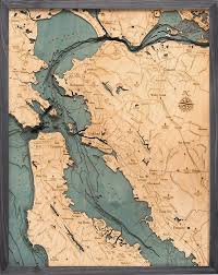 San Francisco Bay Area 3 D Nautical Wood Chart 24 5 X 31 Driftwood Grey Frame