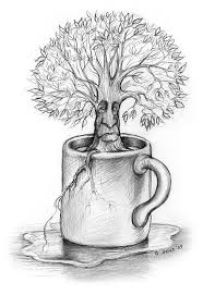 Cup O Tree Whimsical Sketch Of A Tree In A Cup Pencil Drawings Of Nature Cool Art Drawings Art Drawings Simple