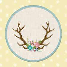 The key to the scheme 3. Blooming Antlers Cross Stitch Pattern Pretty Modern Flower Floral Deer Antlers Boho Cross Stitch Pattern Pdf Instant Download Floral Cross Stitch Cross Stitch Patterns Holiday Cross Stitch Patterns