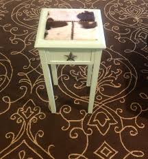 Cowhide Side Table With Mint Turquoise Chalk Paint Dimensions Approximately 12 X 12 X 27 Price 89 Side Table Table Decor