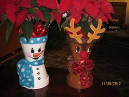 Snowman And Reindeer Christmas Clay Flower Pot Crafts Holiday Crafts Diy
