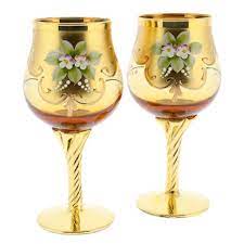 Set 3 murano block crystal festival amethyst blue 7.75 wine glasses goblets. Glassofvenice Set Of Two Murano Glass Wine Glasses 24k Gold Leaf Golden Brown Walmart Com Walmart Com