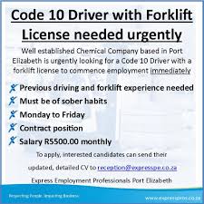 Express Port Elizabeth Is Hiring Expresssajobs Job Jobs Driver Forklift Portelizabeth Expresssa Expressions Port Elizabeth Workplace