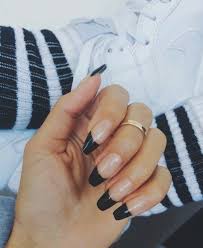 Black Acrylic Nails Coffin Shape Black French Manicure Coffin Shape Nails French Tip Nails Manicure