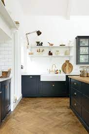 Subscribe to get home bunch posts via email. Navy Cabinets Chevron Floor Wall Shelves Swing Arm Light Kitchen Interior Devol Kitchens Kitchen Remodel