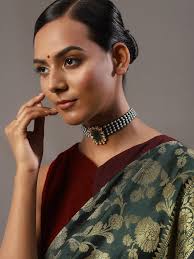 Buy Gold-Plated Green Choker Necklace