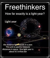 Freethinkers How Far Exactly Is A Light Year Light Travels 186 000 Miles Per Second There Are 60 Seconds In A Min Travel Light Seconds In A Year Light Year