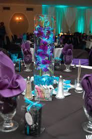 Blue And Purple Floating Flower Centerpiece With Led Light Blue Purple Black And Si Purple And Silver Wedding Purple Turquoise Wedding Purple Wedding Tables