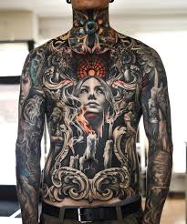 It can be a perfect gift for her, and surprise for him! Full Front All Done Only Armpits Left On The Upper Body Tattoo Made By Martin Sjoberg In Sweden Y Black And Grey Tattoos Chest Tattoo Men Full Body Tattoo