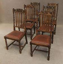 Six Solid Oak Barley Twist Edwardian Dining Chairs Dining Chairs Chair Solid Oak
