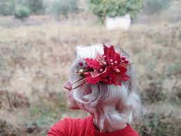 Christmas Hair Clip Poinsettia Hairpiece Glam Hair Accessories Retro Christmas Hair Wonderland Ha Flowers In Hair Flower Hair Accessories Flower Hair Clips