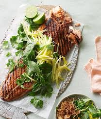 Barbecued Ocean Trout With Green Mango And Shallot Salad Recipe Recipe Trout Recipes Seafood Recipes Salad Recipes