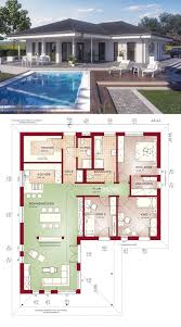 Bungalow Haus Modern Mit Walmdach Architektur Grundriss Rechteckig Mit Erker Pool Terrasse Einfamilienhaus Eing Haus Bungalow Fertighaus Bungalow Bungalow