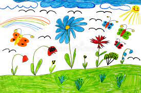 Children S Drawing With Butterflies And Flowers Multicolored Children S Drawing Sponsored Paid Paid Drawing Drawings Childrens Drawings Flower Drawing