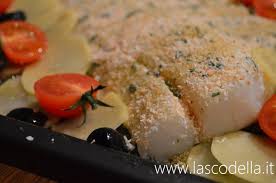 O troppo salato, o troppo sguigno , o troppo unto. Baccala Al Forno Con Patate Pomini Ed Olive Nere