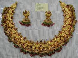 Antique Peacock Necklace Set With Half Jhumka Antique Necklace Gold Bridal Diamond Jewellery Gold Necklace Designs