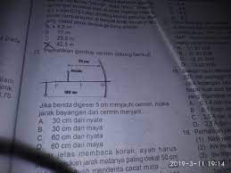 Alat optik merupakan suatu alat yang bekerja dengan memanfaatkan cahaya. Jika Benda Digeser 5cm Menjauhi Cermin Maka Jarak Bayangan Dari Cermin Menjadi Brainly Co Id