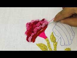 Hand Embroidery Carnation Flower Design Step By Step With Buttonhole Stitch Com Flower Embroidery Designs Hand Embroidery Designs Sewing Embroidery Designs