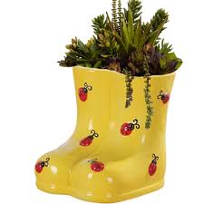 Bsci audit factory ceramic christmas flower pot, boot shape planter. Yellow Boots Planter Lady Bug Accent Flower Pot Ceramic Garden Landscaping Container Storage Box Fun Cachepot Herb Cactus Succulent Plant Holder Stand Decor Amazon In Garden Outdoors